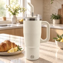 Nehir Bianca Krem Paslanmaz Çelik 0.95 Litre Pipetli Termos