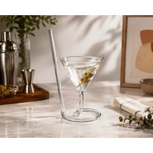 Store Cam Pipetli Martini Kadehi – Spiral Tabanlı Özgün Eğlenceli Kokteyl Bardağı