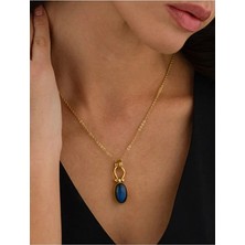 Ricco Jewellery 14 K Gold Kaplama 925 Ayar Gümüş Doğal Labradorite Kolye