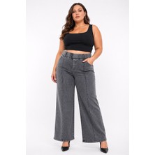Zanessi Fashion Büyük Beden Denim Yüksek Bel Bol Paça Kadın Pantolon