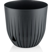 Store Çizgi Saksı Plastik Delikli Tabaklı Çiçek Saksısı (1 Adet, Antrasit, 5 Litre)