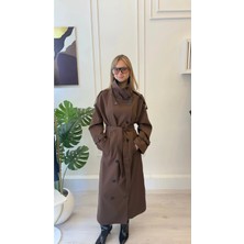 Shın Butik Shın Kadın Kemerli Düğmeli Uzun Trençkot