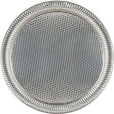 Store Osmanlı Motifli Yuvarlak Dövme Metal Servis Tepsisi – 6 Kişilik Sunum Tepsisi, 35 Cm, 485 G, 5 Renk Seçeneği (Gümüş Grisi)