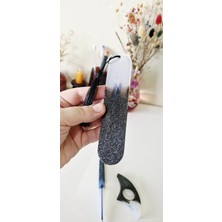 Store Siyah Simli Desenli Kitap Ayracı, Püsküllü, Oval Uçlu, Dekoratif Tasarım