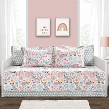 Store Pixie Fox 6 Parça Yatak Örtüsü Seti, Gri ve Pembe, 99 cm x 190 cm