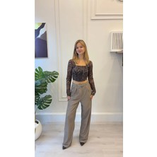 Shın Butik Kadın Kemerli Yüksek Bel Geniş Paça Pantolon