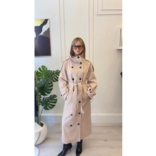 Shın Butik Shın Kadın Kemerli Düğmeli Uzun Trençkot