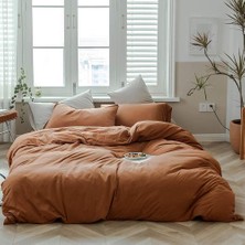 Store Jersey Örme Pamuk Nevresim Takımı Katı Kabak Rengi, Lüks Yumuşak Yorgan Kılıfı Kraliçe Boy 3 Parça Yatak Seti 1 Nevresim 2 Yastık Kılıfı Tam Set