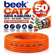Beek Cat7 - 50 Metre Saf Bakır S/ftp Iç Mekan Data KABLOSU AWG23 Lsoh 1200 Mhz Turuncu