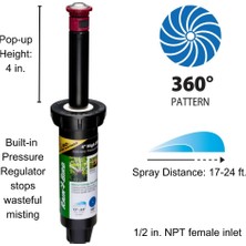 Store 22SAFPROPR Basınç Düzenleyici (Prs) Yüksek Verimli Pro Döner Sprinkler, 360° Tam Desen, 17' - 24' Püskürtme Mesafesi, 10 cm Açılır Yükseklik