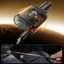 Store JR-CCL07 3'ü 1 Arada Geri Çekilebilir Araç Şarj Cihazı - Çift USB ve Tip-C Bağlantı Noktaları, Hızlı Şarj, Yerden Tasarruflu Tasarım, Akıllı Telefonlar ve Tabletlerle Uyumlu - Koyu Gri