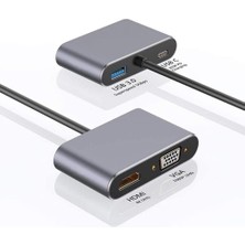 Store Hb-03 4K Hdmi VGA Type C USB Çok Fonksiyonlu Metal A Kalite Kalın Kablolu Hub (Hb-03 VGA HDMI USB Type C 4K Hd Hub)