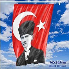 70X105 cm Saten Kumaş T.c. Kalpaklı Atatürk Fotoğraflı Türkiye Bayrağı - Bayrak