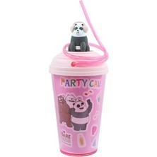 We Bare Bears Lisanslı Döndürülen Pipetli Plastik Bardak (480 Ml) - Panda