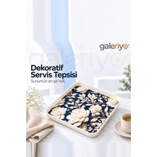 Blackstar Beyaz Çiçek Desenli Servis Tepsisi Kare Büyük Boy