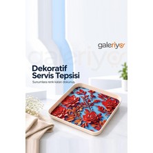Blackstar Kırmızı Çiçek Desenli Servis Tepsisi Kare Büyük Boy