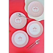 Porselen Flamingo Tuval Pasta Takımı 20 cm 4 Kişilik 4 Parça TVL4PTPRS1158