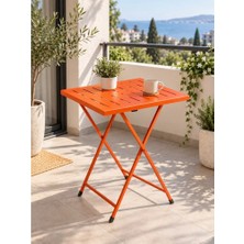 Eportatif Katlanır Metal Balkon Bahçe Bistro Masa 50X50 cm Kare Masa 75 cm Turuncu 1644