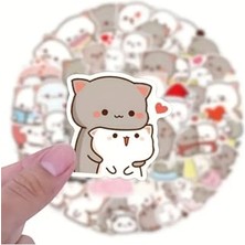 50'li Cute Peach Cat Stickers, Sticker Seti Laptop Notebook Tablet Sticker Seti