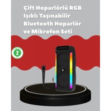 Pileli Store Çift 4 Inç Hoparlörlü Rgb Işıklı Bluetooth Ses Sistemi