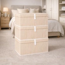 Kahverengi 3'lü Set Kapaklı Sandık Tipi Organizer Kutu, 60 x 40 x 30
