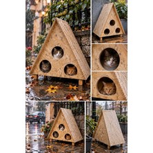 Reyo 3 Bölmeli 3 Kedilik Büyük Boy Kedi Evi, Dış Ortam Uygun Ahşap Kedi Yuvası, Kedi Barınağı OSB 78x76x35 cm CAT21