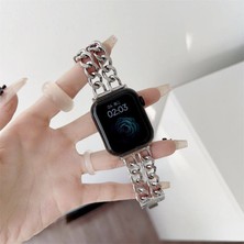 Alstrap Apple Watch 12-11-10(46MM) 9 8 7(45MM) Se 6 5 4(44MM) Uyumlu Luxury Çift Zincir Kadın Metal Kordon