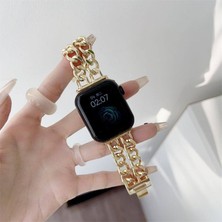 Alstrap Apple Watch 12-11-10(46MM) 9 8 7(45MM) Se 6 5 4(44MM) Uyumlu Luxury Çift Zincir Kadın Metal Kordon