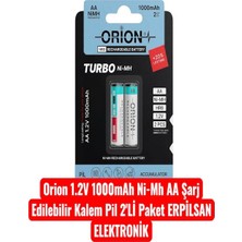 Orion 1.2V 1000MAH Ni-Mh Aa Şarj Edilebilir Kalem Pil 2'li Paket Erpilsan Elektronik