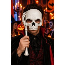 Dodomar Beyaz Sopalı Kurukafa Yüz Maskesi Halloween Cadılar Bayramı Parti Kostüm ve Etkinlik Aksesuarı