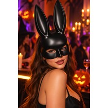 Dodomar Siyah Uzun Kulaklı Tavşan Bunny Yüz Maskesi Halloween Cadılar Bayramı Parti Kostüm Aksesuarı