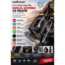 Beruflic Motosiklet Telefon Tutucu Ayna ve Gidon Bağlantılı Telefon Şarj Cihazı Geri Sarılabilir Type-C Kablolu Voltaj Göstergeli 30W