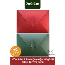 İstisna 20 Adet 7x9 cm Kırmızı ve Yeşil Zarf Çam Ağacı Kilitli Mini Hediye Zarfı ve Not Kartı