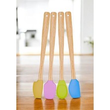 4 Adet 4 Renk Ahşap Saplı Isıya Dayanıklı Silikon Spatula Seti