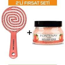 3 Boyutlu Saç Fırçası ve Face&body Peeling Scrub Yüz Maskesi Çilek 350 ml 2'li Set
