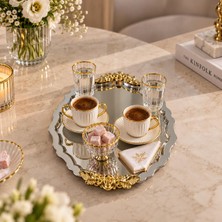 Zürih Collection Gold Süslemeli 1 ADET Gümüş Sunum Tepsisi Söz Nişan Kahve Çay Servis Tepisi Paslanmaz Çelik 28CM - 20CM Ebat