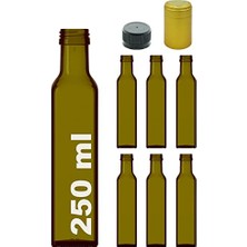 Şişe; Kalın Cam Seti, 250 Ml, Yağdanlık Akıtıcılı Kapaklı, Yağlık ve Sirkelik, Kapüşonlu, 6 Adet, Yeniden Kullanılabilir (Yeşil, Maraska (Kare))
