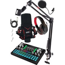 Gmx-1 Diamond Set Condenser Mikrofon Ses Kartı Kulaklık Canlı Yayın Paketi (Telefon ve Pc)