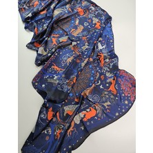 Tomris Şal Lüks Vual Ipek Şal Hijab Fular Scarf Shawl Çift Taraflı Büyülü Orman Hayvan Figürlü Desen 70 x 180 cm