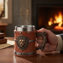 Hediyesahibi Aslan Temalı 3D Kabartmalı Paslanmaz Çelik Kupa Bardak