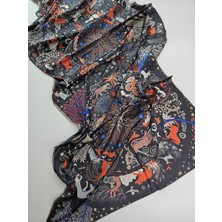 Tomris Şal Lüks Vual Ipek Şal Hijab Fular Scarf Shawl Çift Taraflı Büyülü Orman Hayvan Figürlü Desen 70 x 180 cm