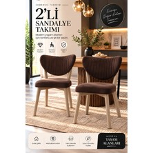 Koçak Home 2’li Mutfak Sandalyesi ve Yemek Masası Sandalyesi, Koyu Kahve Kumaş, Cappuccino Metal Ayak