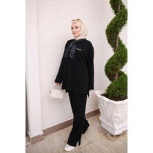 İmaj Butik Siyah Fular Detaylı Tunik Pantolonlu Takım