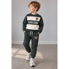 Yiğit Butik Erkek Çocuk Ayıcık Nakışlı Çizgili Sweatshirt Jogger Pantolon Alt Üst Takım