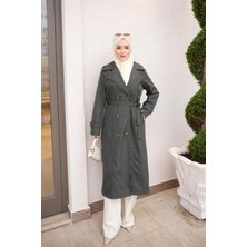 İmaj Butik Haki Kruvaze Yaka Düğmeli Trençkot