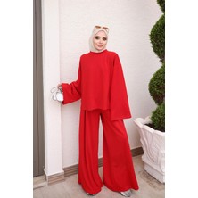 İmaj Butik Kırmızı Salaş Sweat Pantolonlu Oys Takım