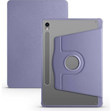 Samsung Galaxy Tab S9 SM-X710 X716 X718 ile Uyumlu Kılıf Kalem Bölmeli 2 Farklı Standlı Arkası Şeffaf Darbe Korumalı Parmak Izi Bırakmayan Ince Tablet Kılıfı Termik Lavendery Gray