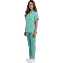 Nutrix Uniforma Nutrix Üniforma Mint Yeşili Logolu Aile Sağlığı Çalışanları Forması Yarasa Kol Likralı Scrubs Kadın