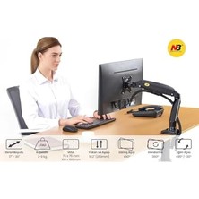 NB-F80 Monitör Kolu, Gaz Yaylı Amortisör Sistemi, 17-30 Inç, 2-9 Kg, Masa Tipi Stand