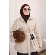 İmaj Butik Taş Düğmeli Astarlı Kısa Trenç